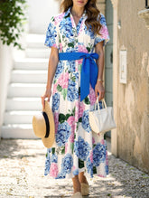 Boho Print Short Sleeve Belted A-Line Dress ??Flowy & Feminine Summer Dress