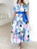 Boho Print Short Sleeve Belted A-Line Dress ??Flowy & Feminine Summer Dress