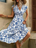 Fashionable print V-neck dress
