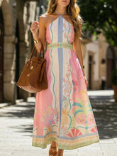 Sexy Halter Neck Tie-Waist Backless Long Dress