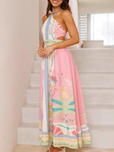 Sexy Halter Neck Tie-Waist Backless Long Dress