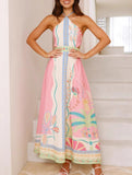 Sexy Halter Neck Tie-Waist Backless Long Dress