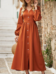 Single breasted solid color satin shirt dress