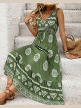 BOHO V-NECK HIGH WAIST VACATION PRINT DRESS