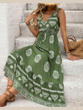 BOHO V-NECK HIGH WAIST VACATION PRINT DRESS