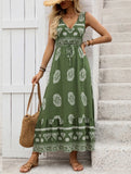 BOHO V-NECK HIGH WAIST VACATION PRINT DRESS