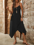 Irregular Hem Loose Midi Dress ??Solid Color, All-Season Style