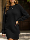 Knit plain color loose long-sleeved dress