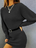 Knit plain color loose long-sleeved dress
