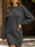 Knit plain color loose long-sleeved dress