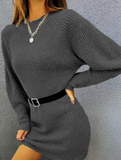 Knit plain color loose long-sleeved dress