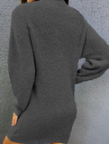 Knit plain color loose long-sleeved dress