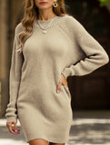 Knit plain color loose long-sleeved dress