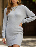 Knit plain color loose long-sleeved dress
