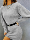 Knit plain color loose long-sleeved dress