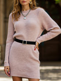 Knit plain color loose long-sleeved dress