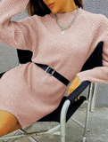 Knit plain color loose long-sleeved dress