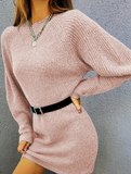 Knit plain color loose long-sleeved dress
