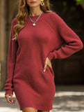 Knit plain color loose long-sleeved dress
