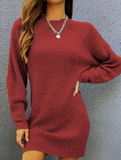 Knit plain color loose long-sleeved dress