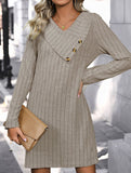 Knit button-down collar dress