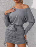 Tie-waist slim-fit batwing dress