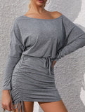 Tie-waist slim-fit batwing dress