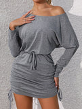 Tie-waist slim-fit batwing dress
