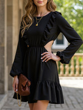 Lace-up lace leaf hem splice bare-waist dress