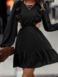 Lace-up lace leaf hem splice bare-waist dress