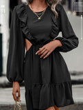 Lace-up lace leaf hem splice bare-waist dress