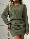 High-necked waist dress with hollow neck