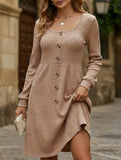 Loose solid color striped long-sleeved dress