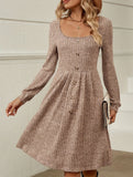Loose solid color striped long-sleeved dress