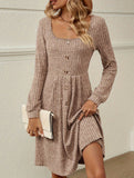 Loose solid color striped long-sleeved dress