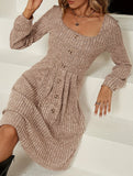Loose solid color striped long-sleeved dress