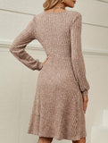 Loose solid color striped long-sleeved dress