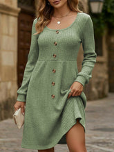 Loose solid color striped long-sleeved dress