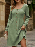 Loose solid color striped long-sleeved dress
