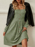 Loose solid color striped long-sleeved dress