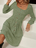 Loose solid color striped long-sleeved dress