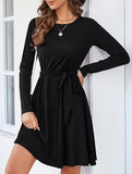 Knitted belt long-sleeved dress