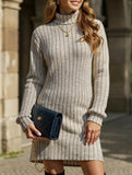 High-neck long-sleeved loose knit dress