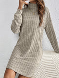 High-neck long-sleeved loose knit dress