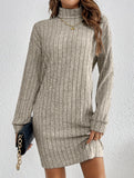High-neck long-sleeved loose knit dress