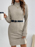 High-neck long-sleeved loose knit dress