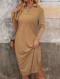 Casual solid color casual slit dress