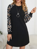 Leopard print contrast knit dress