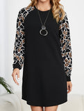 Leopard print contrast knit dress