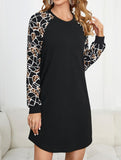 Leopard print contrast knit dress
